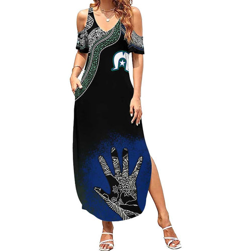 Black And White Aboriginal - Torres Strait Islanders Flag Family Matching Summer Maxi Dress and Hawaiian Shirt TS04