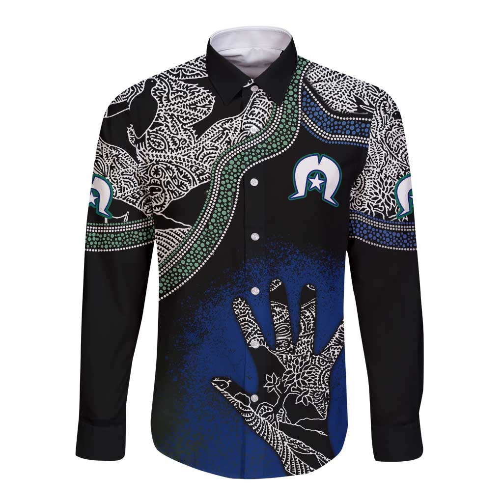Black And White Aboriginal - Torres Strait Islanders Flag Long Sleeve Button Shirt TS04