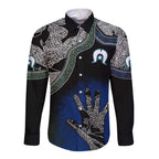 Black And White Aboriginal - Torres Strait Islanders Flag Long Sleeve Button Shirt TS04