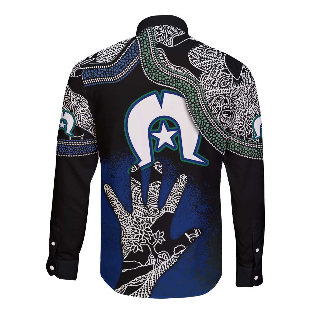 Black And White Aboriginal - Torres Strait Islanders Flag Long Sleeve Button Shirt TS04