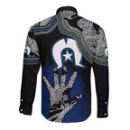 Black And White Aboriginal - Torres Strait Islanders Flag Long Sleeve Button Shirt TS04