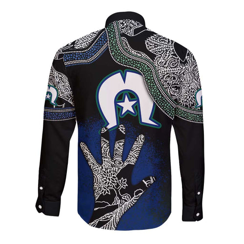 Black And White Aboriginal - Torres Strait Islanders Flag Long Sleeve Button Shirt TS04