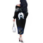 Black And White Aboriginal - Torres Strait Islanders Flag Off The Shoulder Long Sleeve Dress TS04