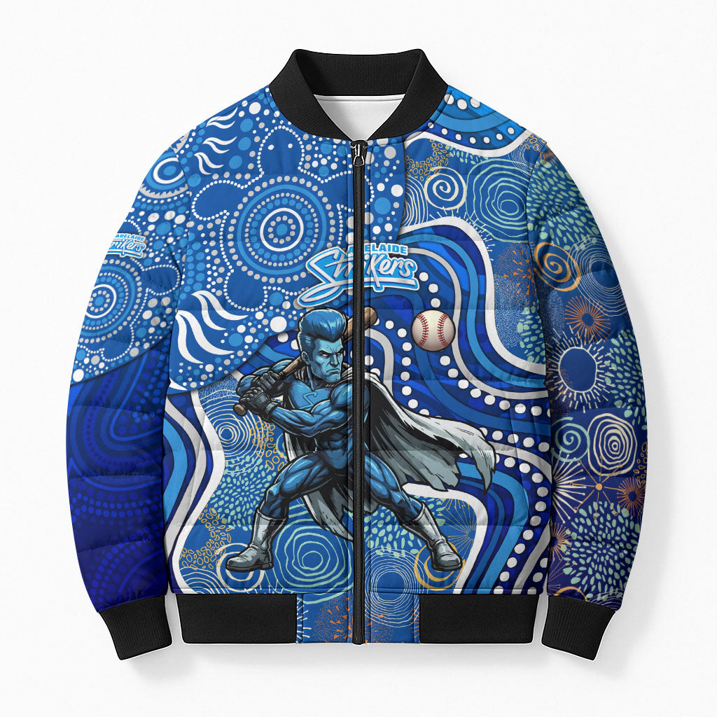 Adelaide Strikers Bomber Puffer Jacket Indigenous Dot Art Superhero Batter Tribal Pattern
