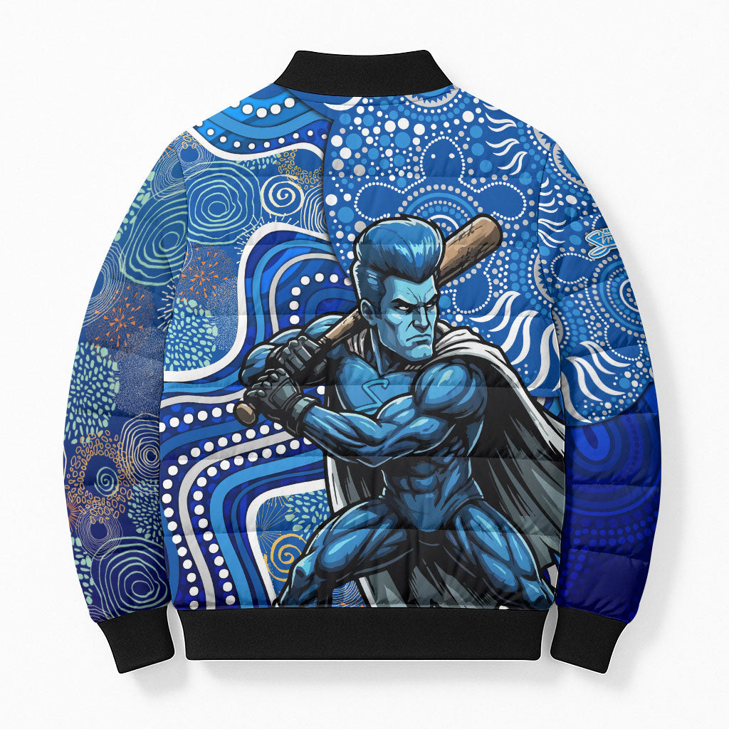 Adelaide Strikers Bomber Puffer Jacket Indigenous Dot Art Superhero Batter Tribal Pattern