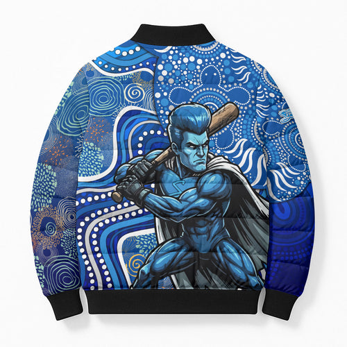 Adelaide Strikers Bomber Puffer Jacket Indigenous Dot Art Superhero Batter Tribal Pattern