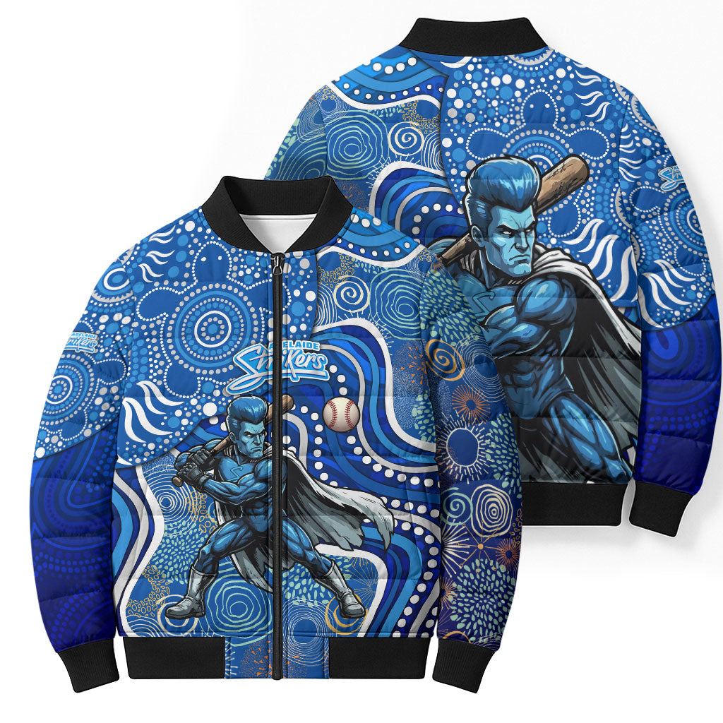 Adelaide Strikers Bomber Puffer Jacket Indigenous Dot Art Superhero Batter Tribal Pattern