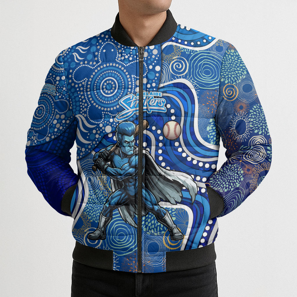 Adelaide Strikers Bomber Puffer Jacket Indigenous Dot Art Superhero Batter Tribal Pattern