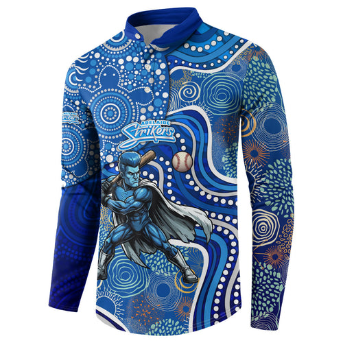 Adelaide Strikers Button Sweatshirt Indigenous Dot Art Superhero Batter Tribal Pattern