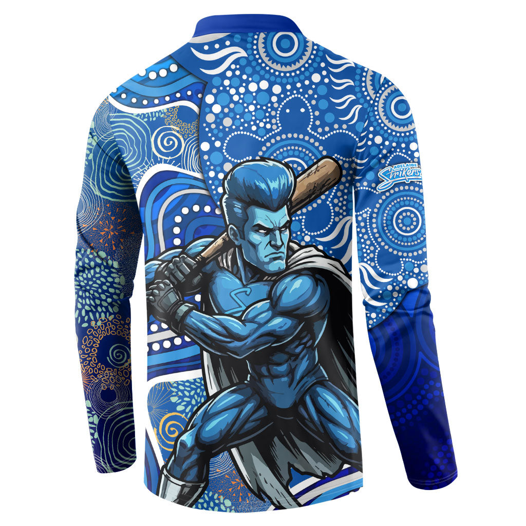 Adelaide Strikers Button Sweatshirt Indigenous Dot Art Superhero Batter Tribal Pattern