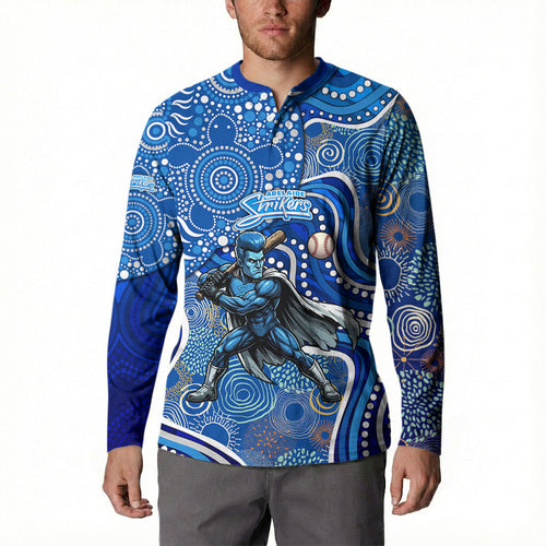 Adelaide Strikers Button Sweatshirt Indigenous Dot Art Superhero Batter Tribal Pattern