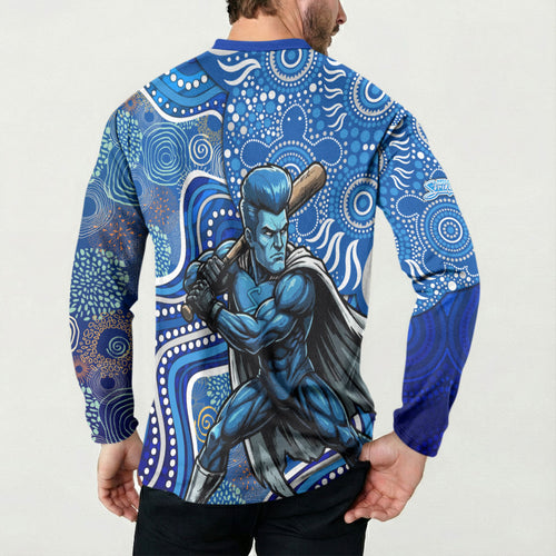 Adelaide Strikers Button Sweatshirt Indigenous Dot Art Superhero Batter Tribal Pattern
