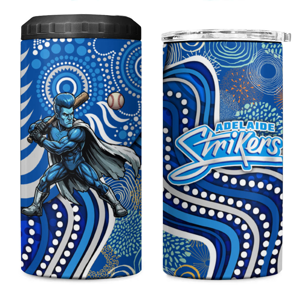 Adelaide Strikers 4 in 1 Can Cooler Tumbler Indigenous Dot Art Superhero Batter Tribal Pattern