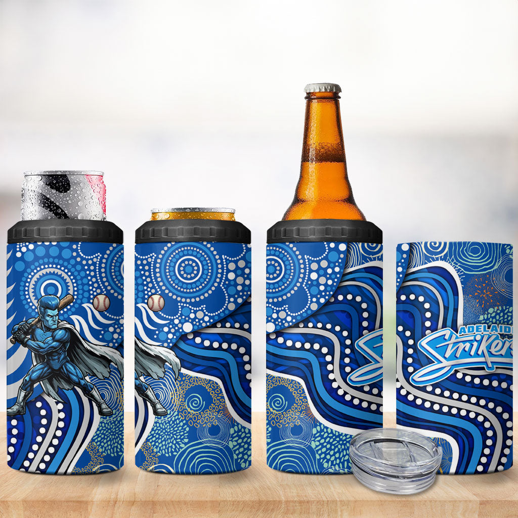 Adelaide Strikers 4 in 1 Can Cooler Tumbler Indigenous Dot Art Superhero Batter Tribal Pattern