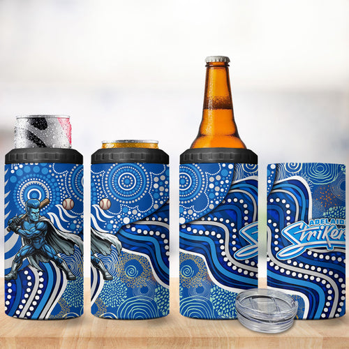 Adelaide Strikers 4 in 1 Can Cooler Tumbler Indigenous Dot Art Superhero Batter Tribal Pattern