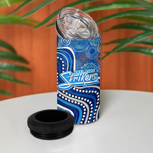 Adelaide Strikers 4 in 1 Can Cooler Tumbler Indigenous Dot Art Superhero Batter Tribal Pattern