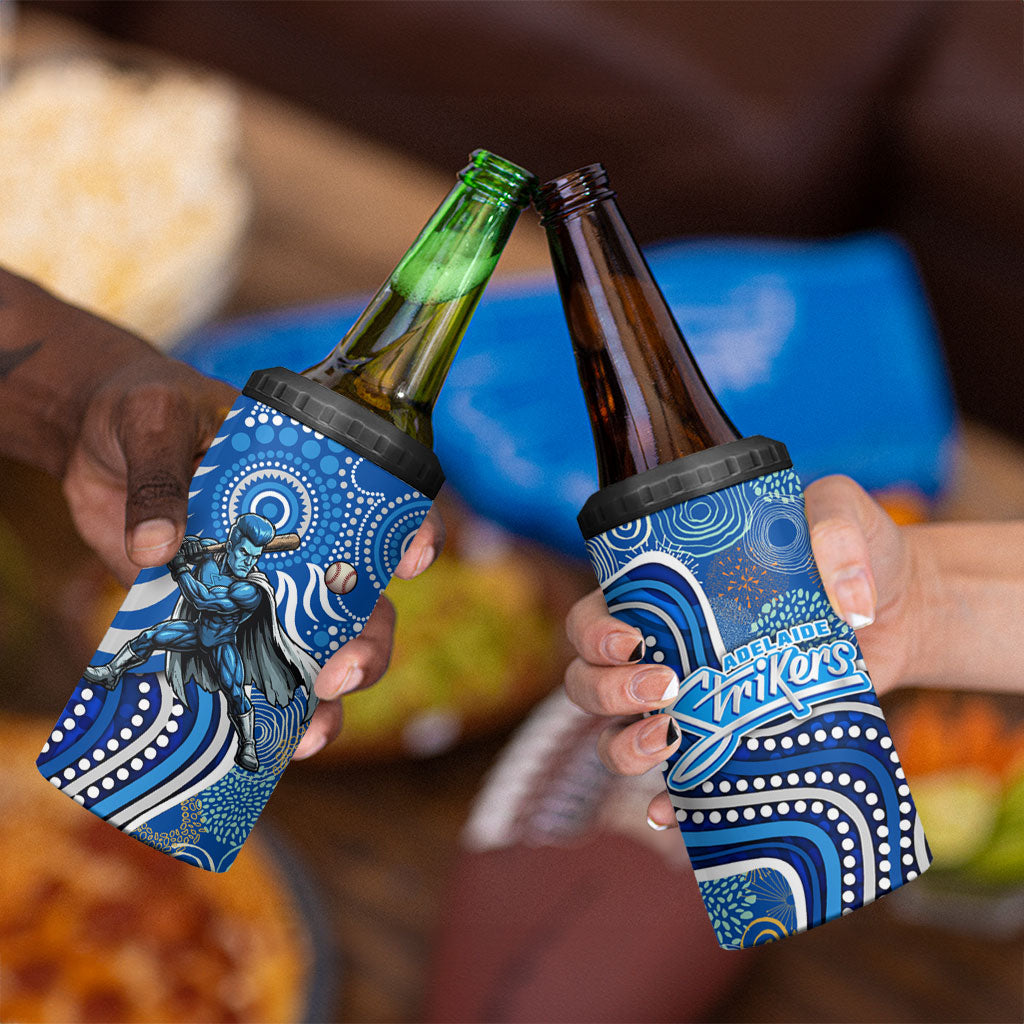 Adelaide Strikers 4 in 1 Can Cooler Tumbler Indigenous Dot Art Superhero Batter Tribal Pattern