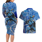 Adelaide Strikers Couples Matching Long Sleeve Bodycon Dress and Hawaiian Shirt Indigenous Dot Art Superhero Batter Tribal Pattern