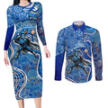 Adelaide Strikers Couples Matching Long Sleeve Bodycon Dress and Long Sleeve Button Shirt Indigenous Dot Art Superhero Batter Tribal Pattern