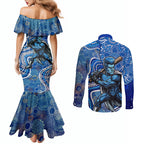 Adelaide Strikers Couples Matching Mermaid Dress and Long Sleeve Button Shirt Indigenous Dot Art Superhero Batter Tribal Pattern