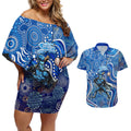 Adelaide Strikers Couples Matching Off Shoulder Short Dress and Hawaiian Shirt Indigenous Dot Art Superhero Batter Tribal Pattern