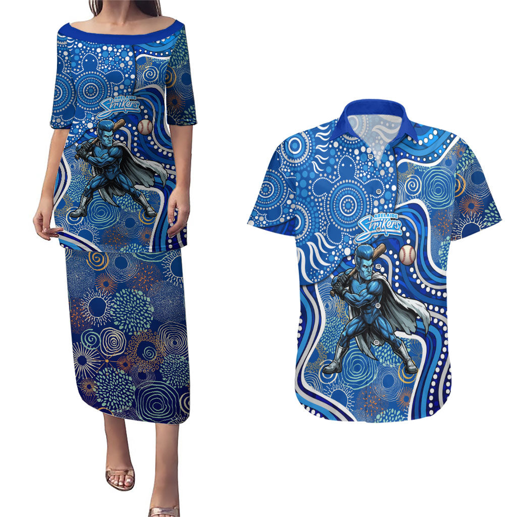 Adelaide Strikers Couples Matching Puletasi and Hawaiian Shirt Indigenous Dot Art Superhero Batter Tribal Pattern
