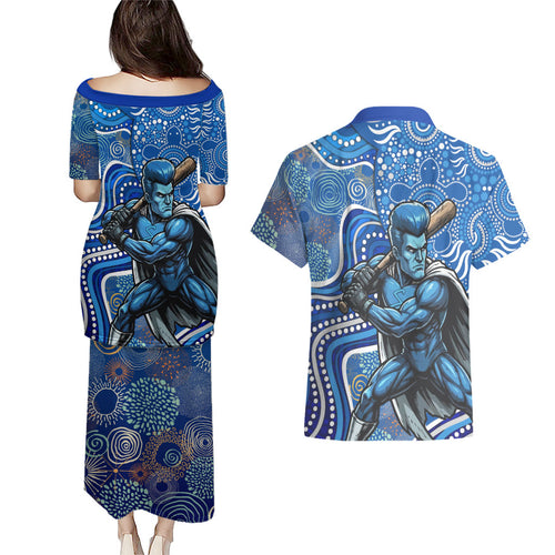 Adelaide Strikers Couples Matching Puletasi and Hawaiian Shirt Indigenous Dot Art Superhero Batter Tribal Pattern