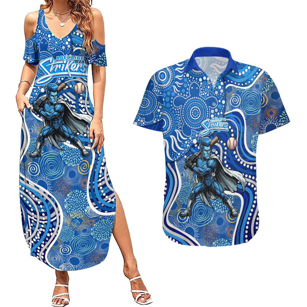 Adelaide Strikers Couples Matching Summer Maxi Dress and Hawaiian Shirt Indigenous Dot Art Superhero Batter Tribal Pattern