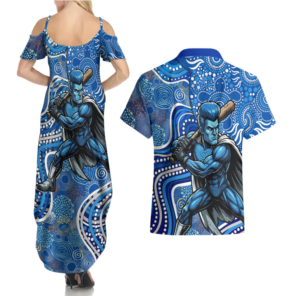 Adelaide Strikers Couples Matching Summer Maxi Dress and Hawaiian Shirt Indigenous Dot Art Superhero Batter Tribal Pattern