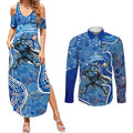 Adelaide Strikers Couples Matching Summer Maxi Dress and Long Sleeve Button Shirt Indigenous Dot Art Superhero Batter Tribal Pattern