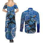 Adelaide Strikers Couples Matching Summer Maxi Dress and Long Sleeve Button Shirt Indigenous Dot Art Superhero Batter Tribal Pattern