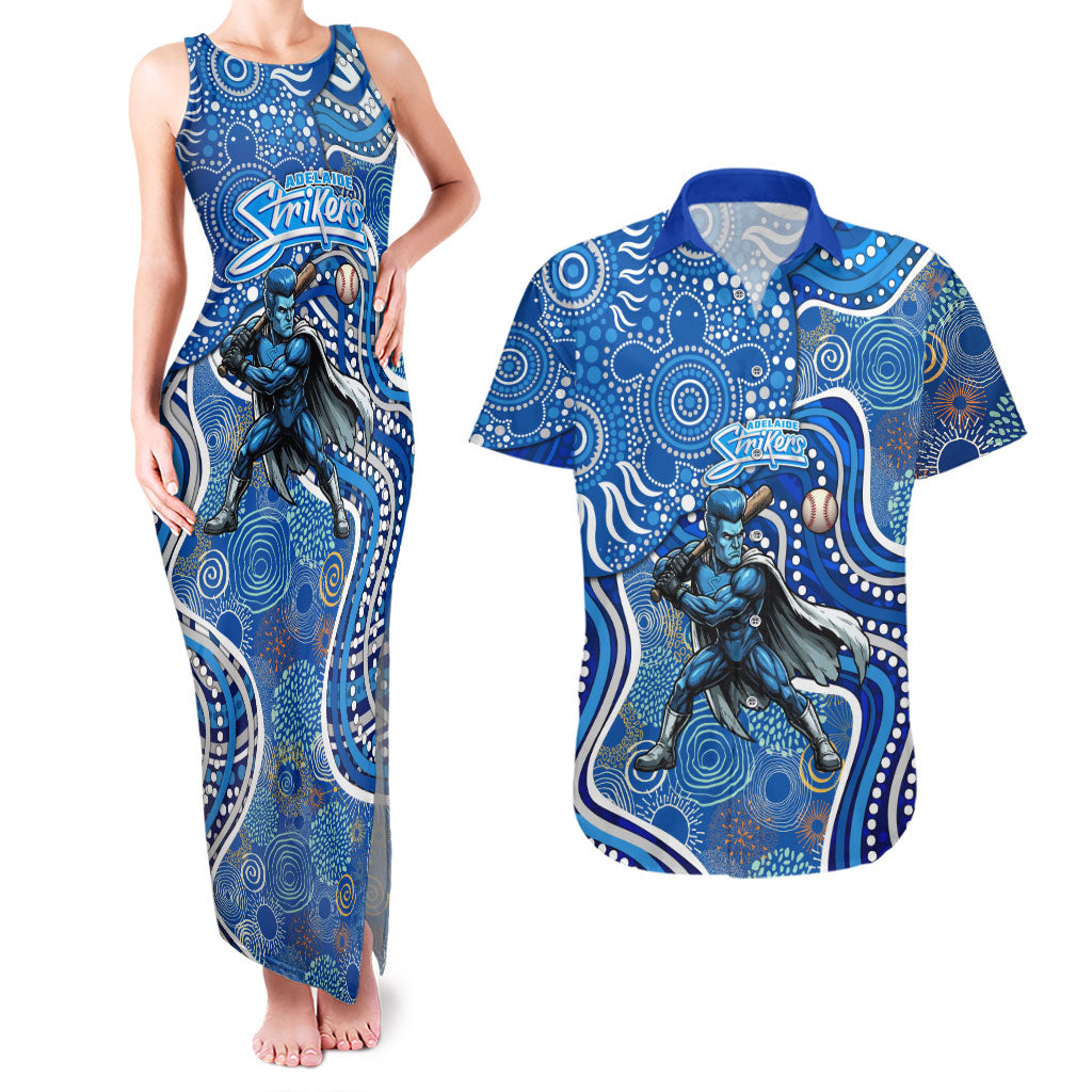 Adelaide Strikers Couples Matching Tank Maxi Dress and Hawaiian Shirt Indigenous Dot Art Superhero Batter Tribal Pattern