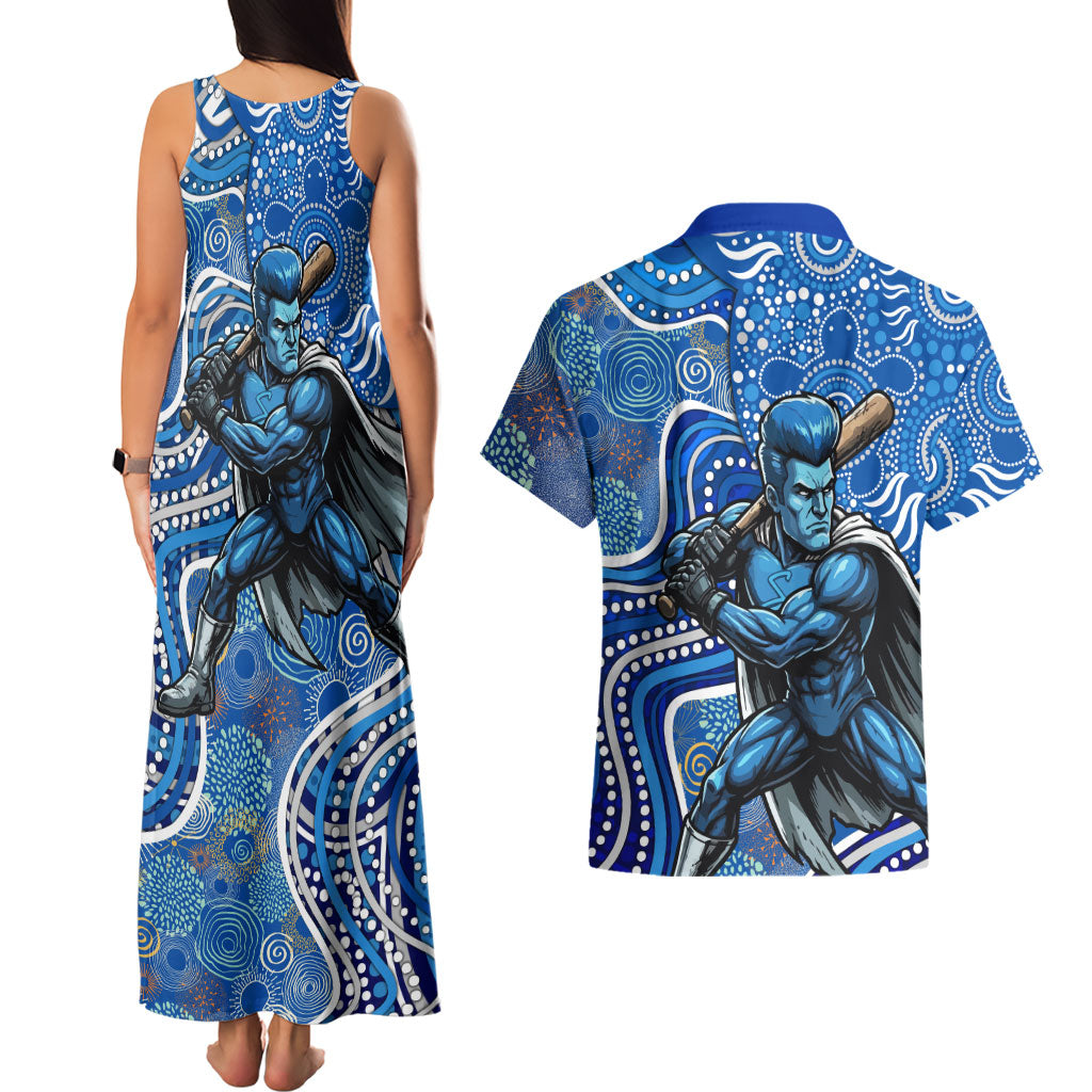 Adelaide Strikers Couples Matching Tank Maxi Dress and Hawaiian Shirt Indigenous Dot Art Superhero Batter Tribal Pattern