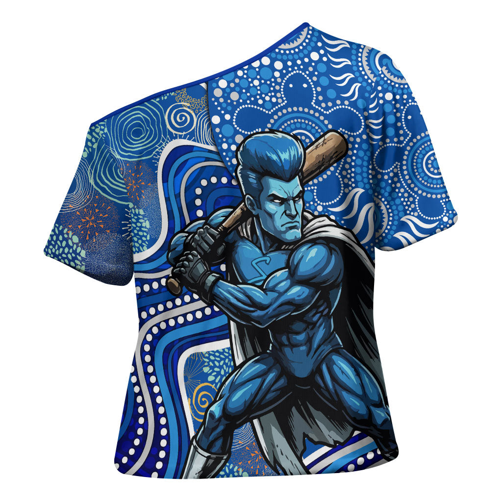 Adelaide Strikers Cross Shoulder Shirt Indigenous Dot Art Superhero Batter Tribal Pattern