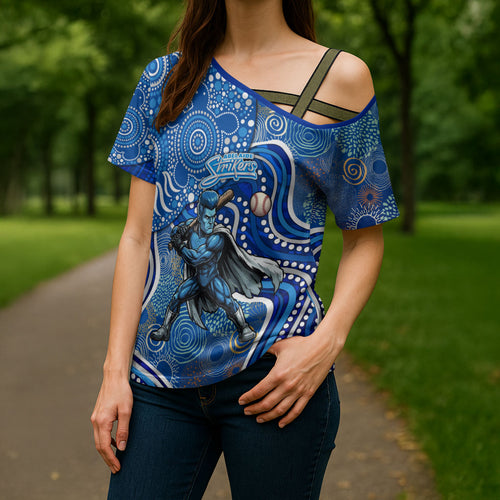 Adelaide Strikers Cross Shoulder Shirt Indigenous Dot Art Superhero Batter Tribal Pattern