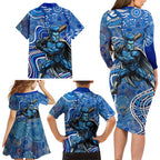 Adelaide Strikers Family Matching Long Sleeve Bodycon Dress and Hawaiian Shirt Indigenous Dot Art Superhero Batter Tribal Pattern