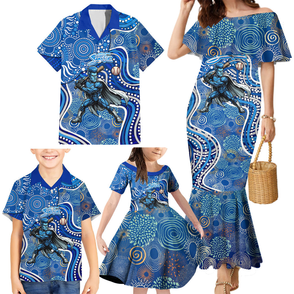 Adelaide Strikers Family Matching Mermaid Dress and Hawaiian Shirt Indigenous Dot Art Superhero Batter Tribal Pattern