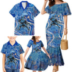 Adelaide Strikers Family Matching Mermaid Dress and Hawaiian Shirt Indigenous Dot Art Superhero Batter Tribal Pattern