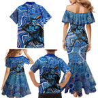 Adelaide Strikers Family Matching Mermaid Dress and Hawaiian Shirt Indigenous Dot Art Superhero Batter Tribal Pattern
