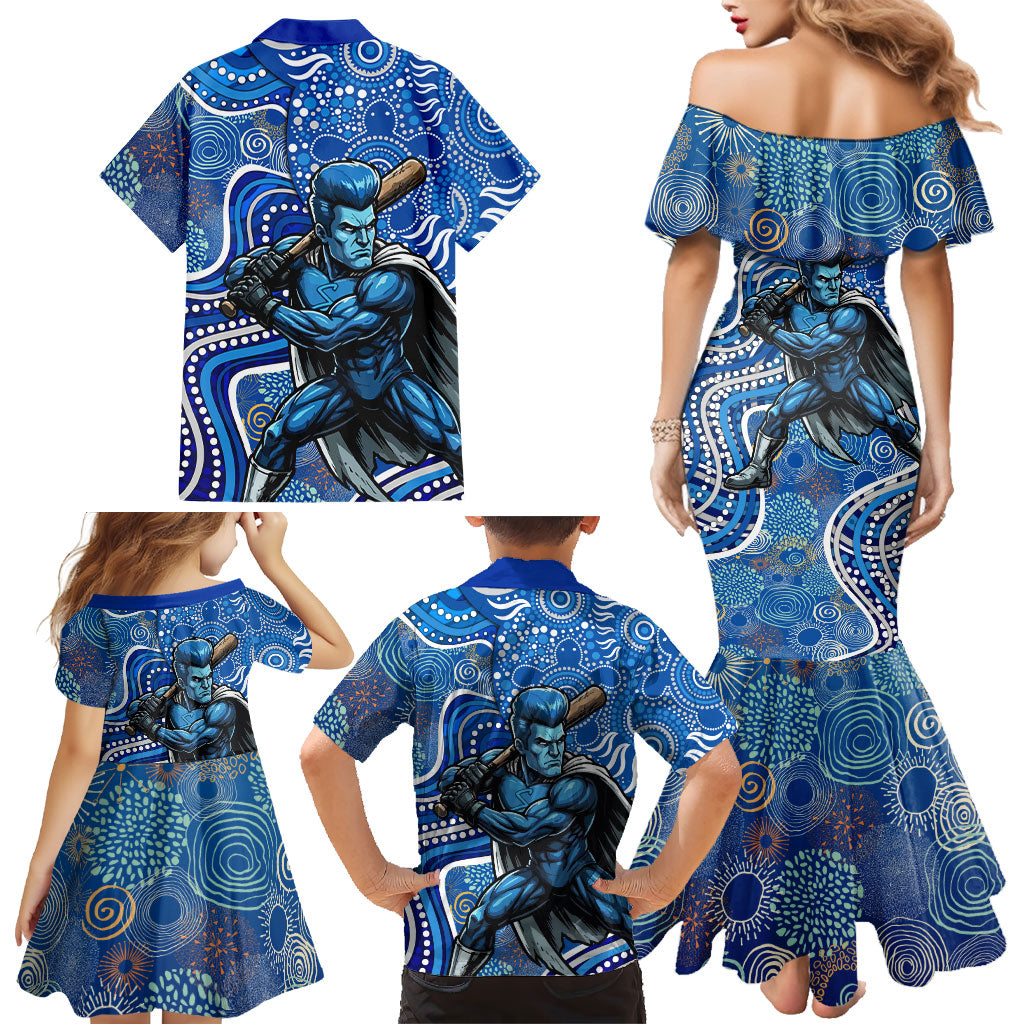 Adelaide Strikers Family Matching Mermaid Dress and Hawaiian Shirt Indigenous Dot Art Superhero Batter Tribal Pattern