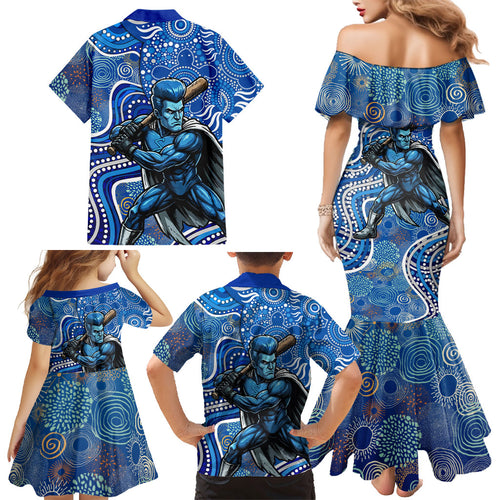 Adelaide Strikers Family Matching Mermaid Dress and Hawaiian Shirt Indigenous Dot Art Superhero Batter Tribal Pattern