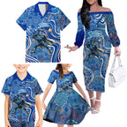 Adelaide Strikers Family Matching Off The Shoulder Long Sleeve Dress and Hawaiian Shirt Indigenous Dot Art Superhero Batter Tribal Pattern