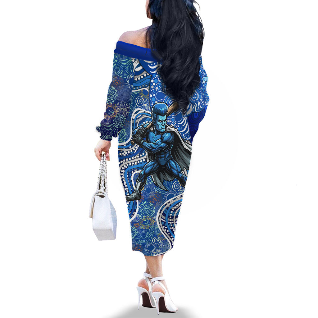 Adelaide Strikers Family Matching Off The Shoulder Long Sleeve Dress and Hawaiian Shirt Indigenous Dot Art Superhero Batter Tribal Pattern
