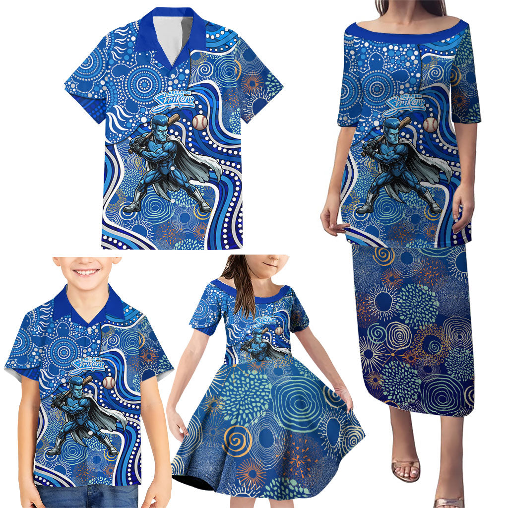 Adelaide Strikers Family Matching Puletasi and Hawaiian Shirt Indigenous Dot Art Superhero Batter Tribal Pattern