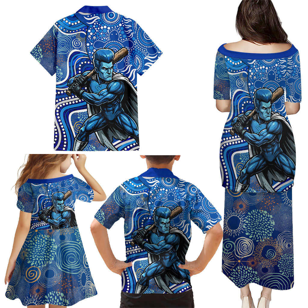 Adelaide Strikers Family Matching Puletasi and Hawaiian Shirt Indigenous Dot Art Superhero Batter Tribal Pattern