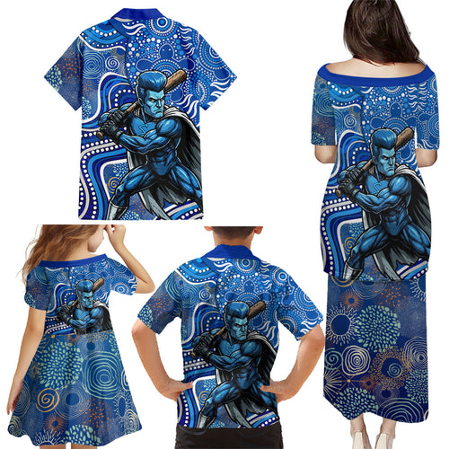 Adelaide Strikers Family Matching Puletasi and Hawaiian Shirt Indigenous Dot Art Superhero Batter Tribal Pattern