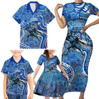 Adelaide Strikers Family Matching Short Sleeve Bodycon Dress and Hawaiian Shirt Indigenous Dot Art Superhero Batter Tribal Pattern