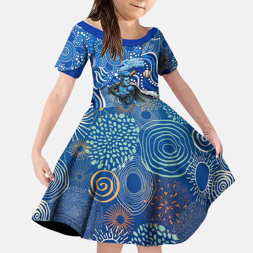 Adelaide Strikers Family Matching Short Sleeve Bodycon Dress and Hawaiian Shirt Indigenous Dot Art Superhero Batter Tribal Pattern