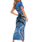 Adelaide Strikers Family Matching Short Sleeve Bodycon Dress and Hawaiian Shirt Indigenous Dot Art Superhero Batter Tribal Pattern