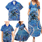 Adelaide Strikers Family Matching Summer Maxi Dress and Hawaiian Shirt Indigenous Dot Art Superhero Batter Tribal Pattern